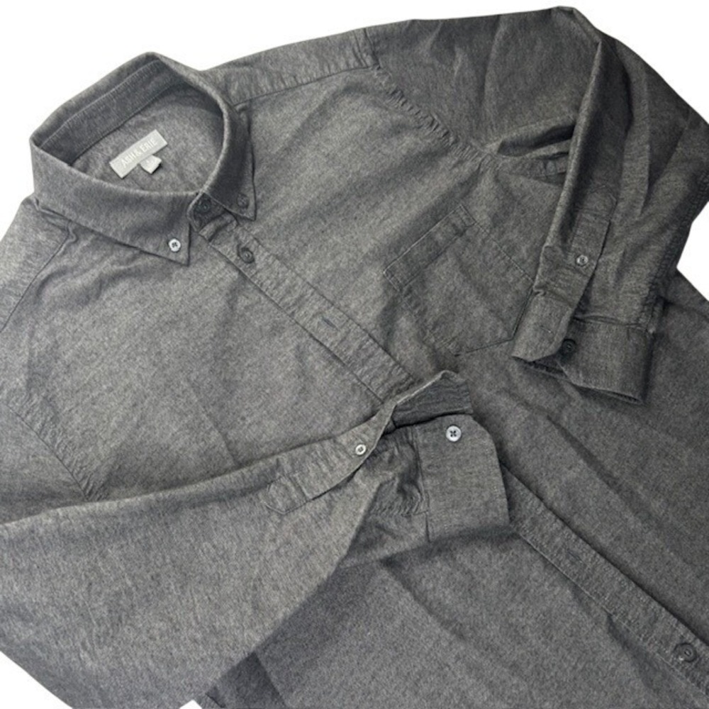 Ash & Erie Men's Gray Button Up Shirt Long Sleeve Stretch Casual Oxford Size L - Picture 2 of 11